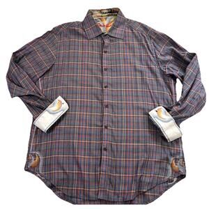 Robert Graham Shirt Size L MultiColor Plaid Classic Fit Button Up L/S Flip Cuff